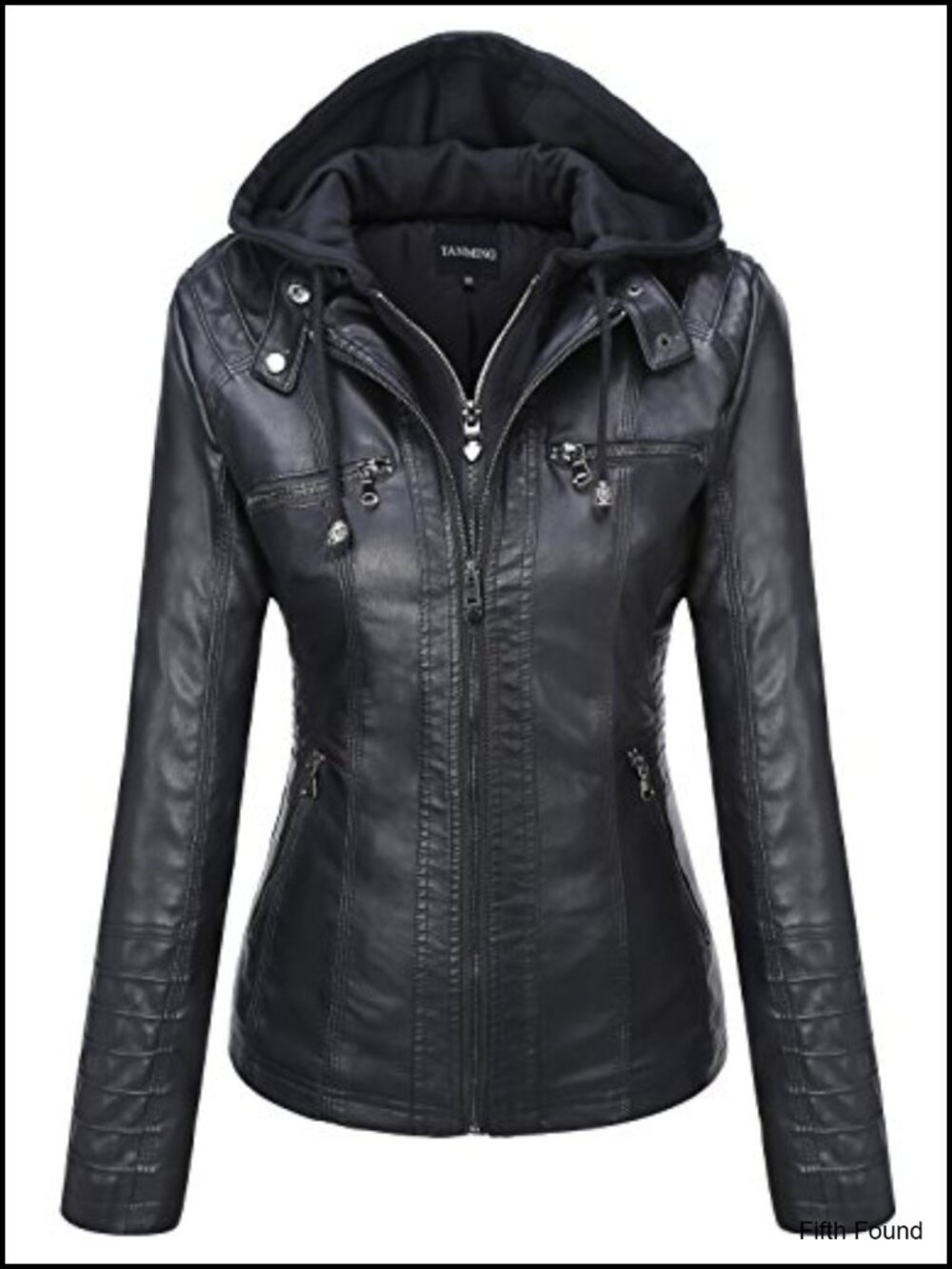 Faux Leather Jacket Hooded Moto Biker Coat Detachable Hood